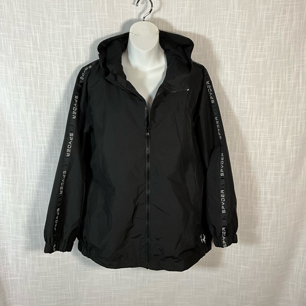 Spyder Windbreaker Size L Men’s Black with Hood & Pockets